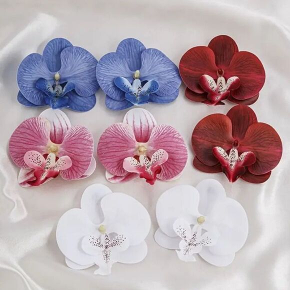 ✨🆕✨ Exquisite Boho Bold Chic Pink White Orchid Flower Stud Earrings ✨ - Picture 6 of 12